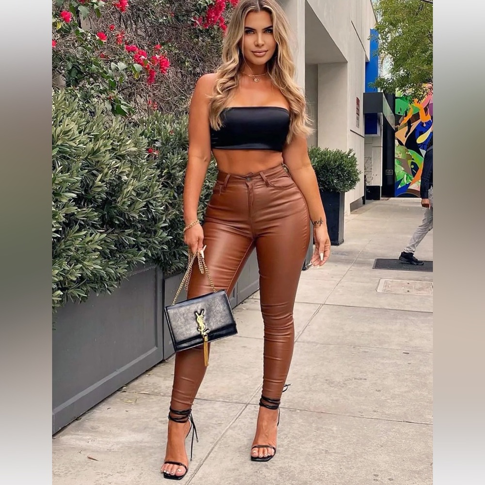Camel leather pants